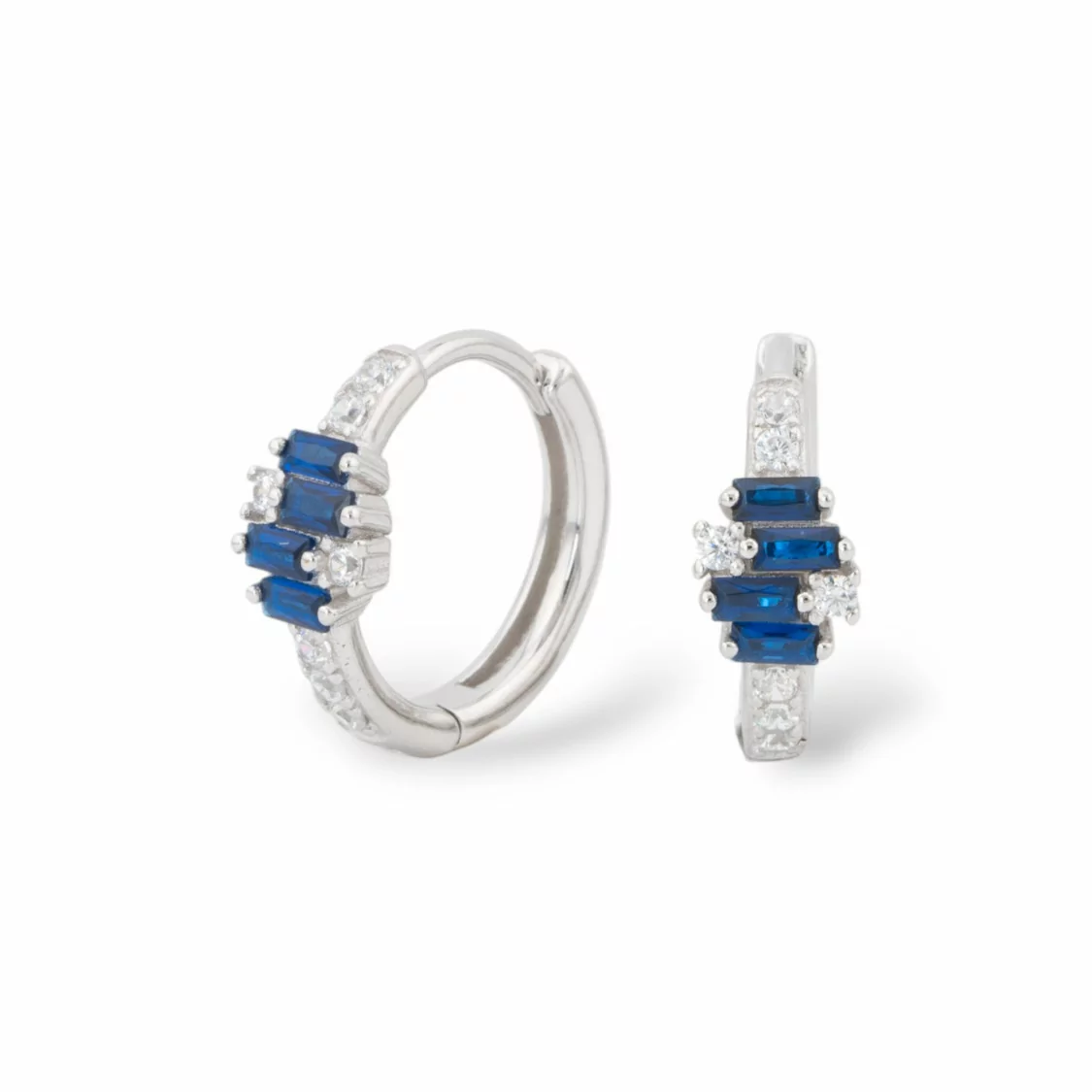 Orecchini Perno Chiuso Di Argento 925 Con Zirconi Micropave' 5,5x16mm 1 Paio Rodiato Blu Zaffiro-ARGENTO 925 DESIGN ITALY | Worldofjewel.com