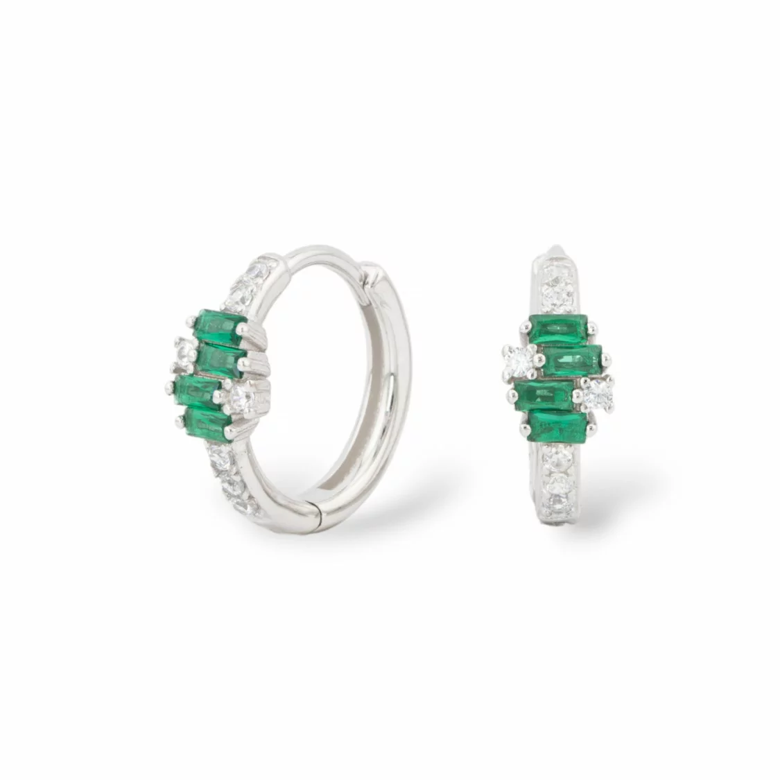 Orecchini Perno Chiuso Di Argento 925 Con Zirconi Micropave' 5,5x16mm 1 Paio Rodiato Verde Smeraldo-ARGENTO 925 DESIGN ITALY | Worldofjewel.com