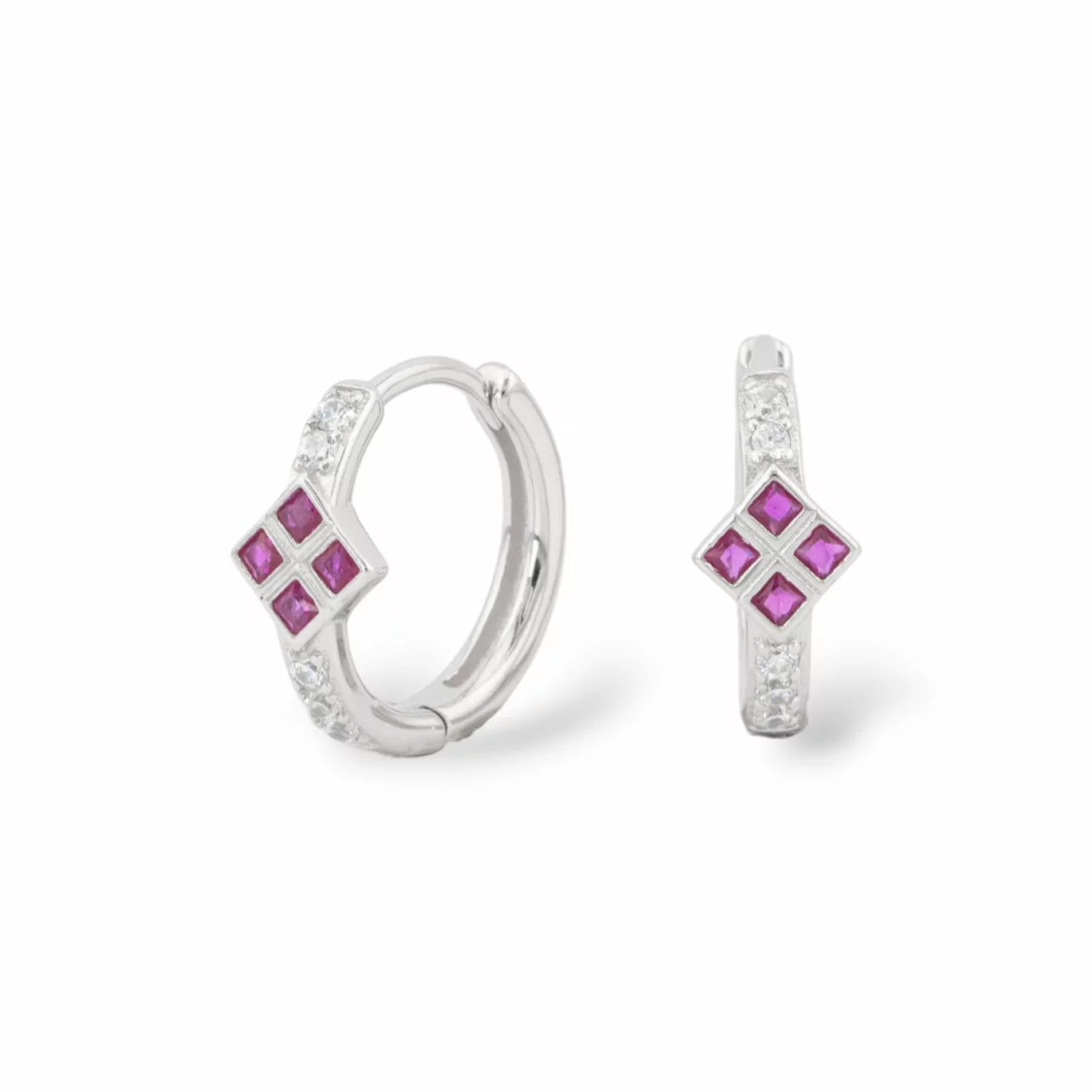 Orecchini Perno Chiuso Di Argento 925 Con Zirconi Micropave' 6,5x16mm 1 Paio Rodiato Rosso Ruby-ARGENTO 925 DESIGN ITALY | Worldofjewel.com