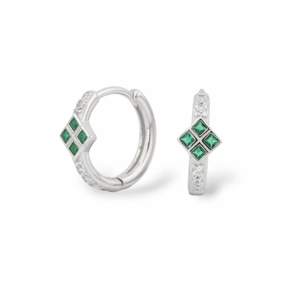 Orecchini Perno Chiuso Di Argento 925 Con Zirconi Micropave' 6,5x16mm 1 Paio Rodiato Verde Smeraldo-ARGENTO 925 DESIGN ITALY | Worldofjewel.com