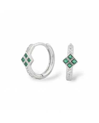 Orecchini Perno Chiuso Di Argento 925 Con Zirconi Micropave' 6,5x16mm 1 Paio Rodiato Verde Smeraldo-ARGENTO 925 DESIGN ITALY | Worldofjewel.com