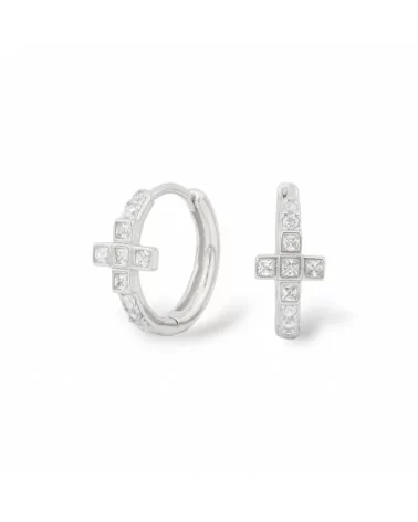 Orecchini Perno Chiuso Di Argento 925 Con Zirconi Micropave' 7x15mm 1 Paio Rodiato Bianco-ARGENTO 925 DESIGN ITALY | Worldofjewel.com