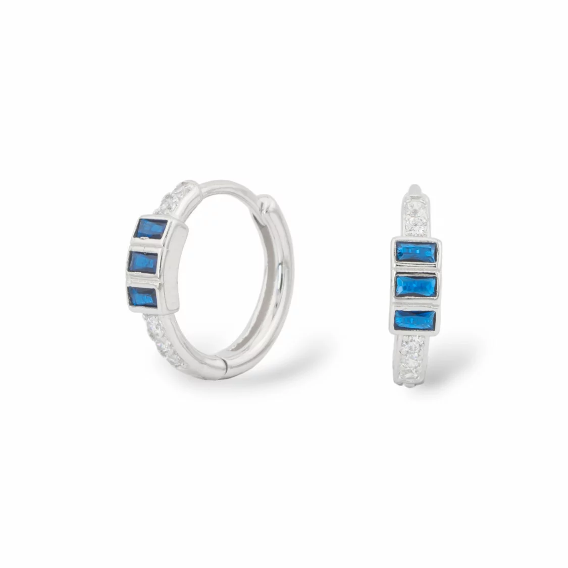 Orecchini Perno Chiuso Di Argento 925 Con Zirconi Micropave' 7x15mm 1 Paio Rodiato Blu Zaffiro-ARGENTO 925 DESIGN ITALY | Worldofjewel.com