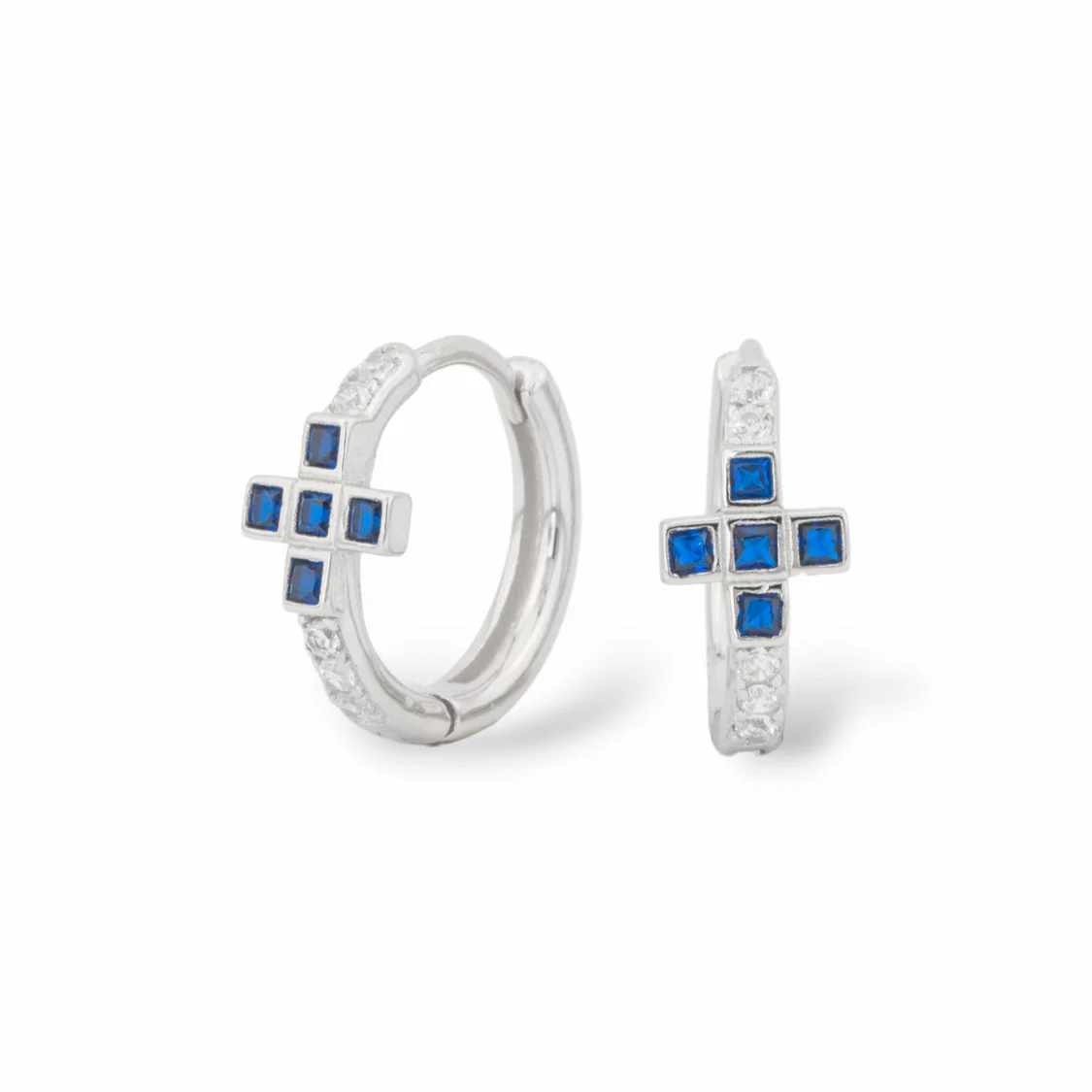 Orecchini Perno Chiuso Di Argento 925 Con Zirconi Micropave' 7x15mm 1 Paio Rodiato Blu Zaffiro-ARGENTO 925 DESIGN ITALY | Worldofjewel.com