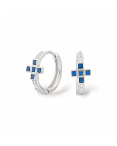 Orecchini Perno Chiuso Di Argento 925 Con Zirconi Micropave' 7x15mm 1 Paio Rodiato Blu Zaffiro-ARGENTO 925 DESIGN ITALY | Worldofjewel.com