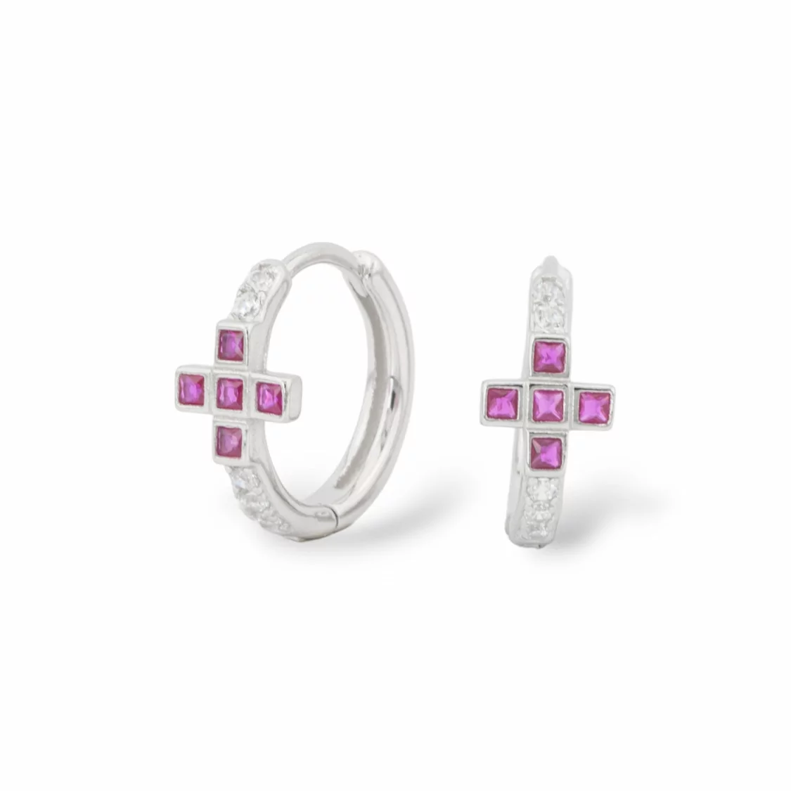 Orecchini Perno Chiuso Di Argento 925 Con Zirconi Micropave' 7x15mm 1 Paio Rodiato Rosso Ruby-ARGENTO 925 DESIGN ITALY | Worldofjewel.com