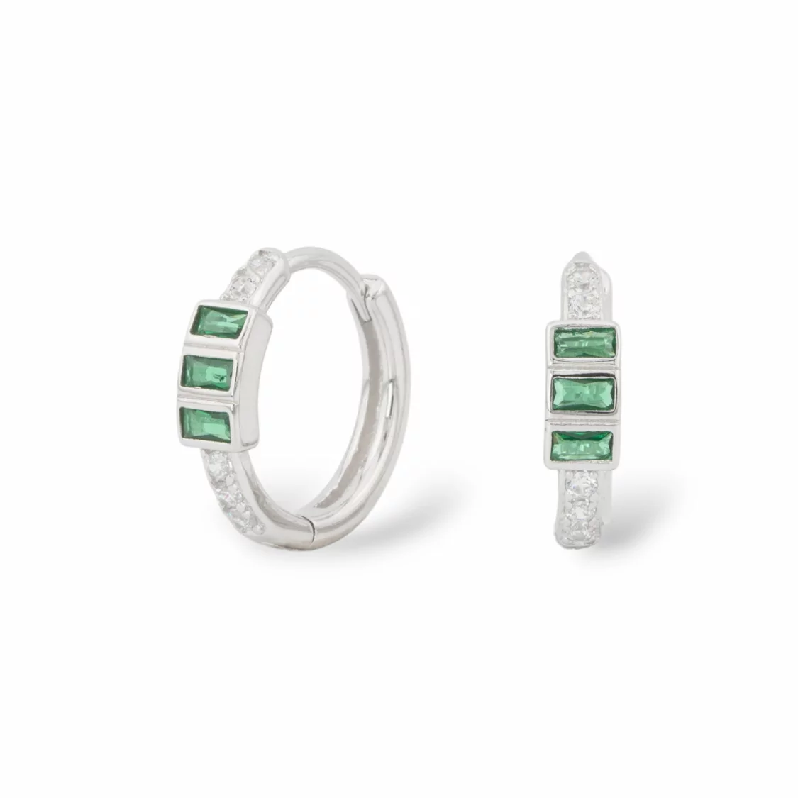 Orecchini Perno Chiuso Di Argento 925 Con Zirconi Micropave' 7x15mm 1 Paio Rodiato Verde Smeraldo-ARGENTO 925 DESIGN ITALY | Worldofjewel.com