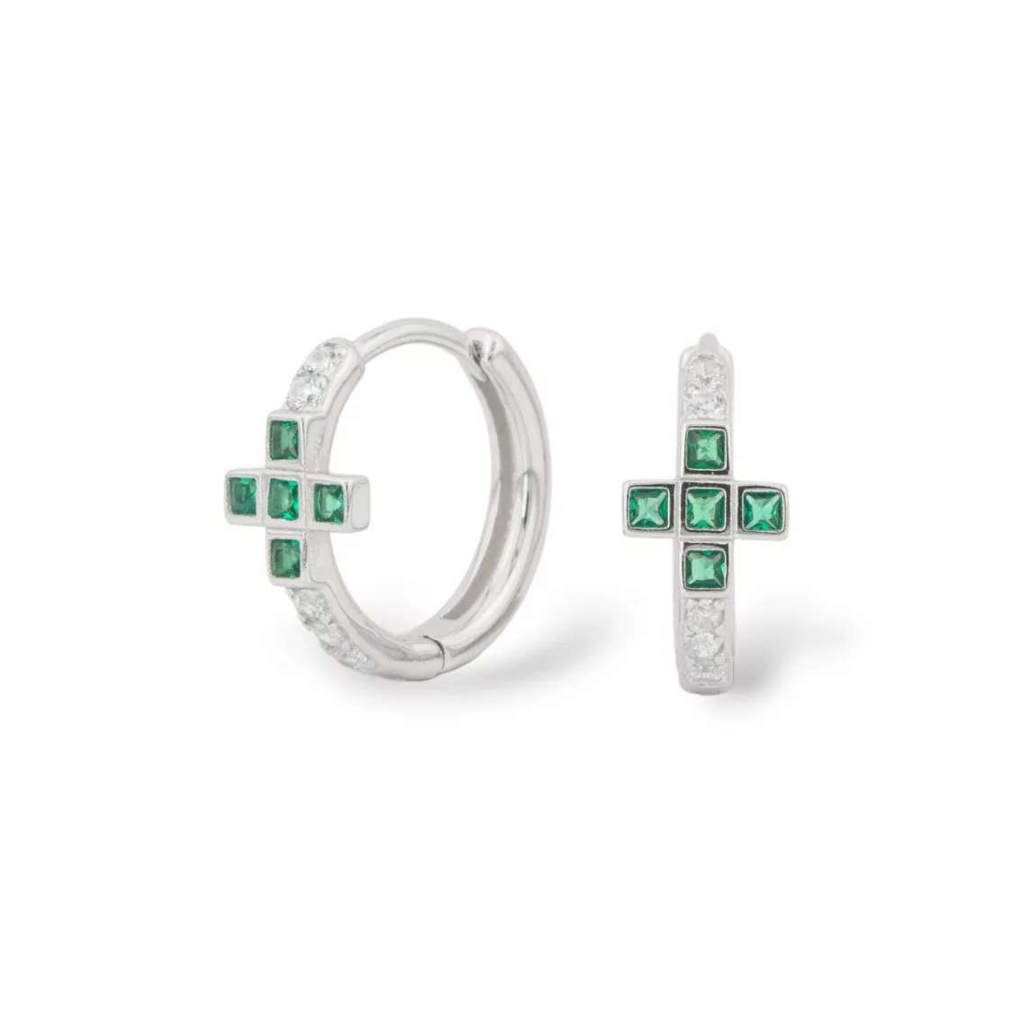 Orecchini Perno Chiuso Di Argento 925 Con Zirconi Micropave' 7x15mm 1 Paio Rodiato Verde Smeraldo-ARGENTO 925 DESIGN ITALY | Worldofjewel.com