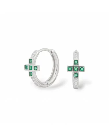 Orecchini Perno Chiuso Di Argento 925 Con Zirconi Micropave' 7x15mm 1 Paio Rodiato Verde Smeraldo-ARGENTO 925 DESIGN ITALY | Worldofjewel.com