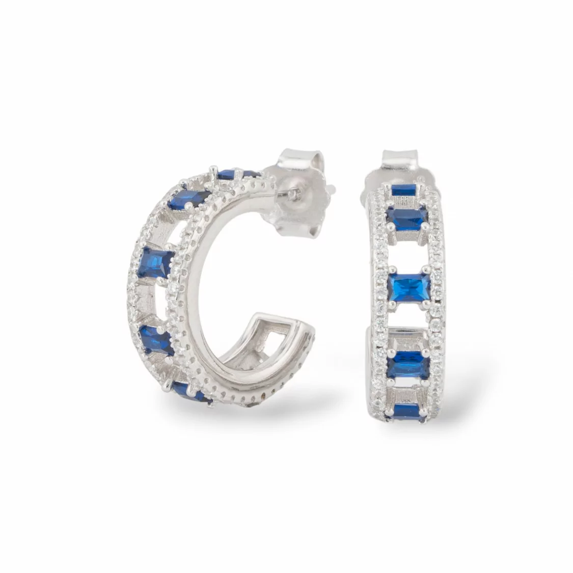 Orecchini Perno Di Argento 925 Con Zirconi Micropave' 5,5x18mm 1 Paio Rodiato Blu Zaffiro-ARGENTO 925 DESIGN ITALY | Worldofjewel.com