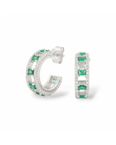 Orecchini Perno Di Argento 925 Con Zirconi Micropave' 5,5x18mm 1 Paio Rodiato Verde Smeraldo-ARGENTO 925 DESIGN ITALY | Worldofjewel.com