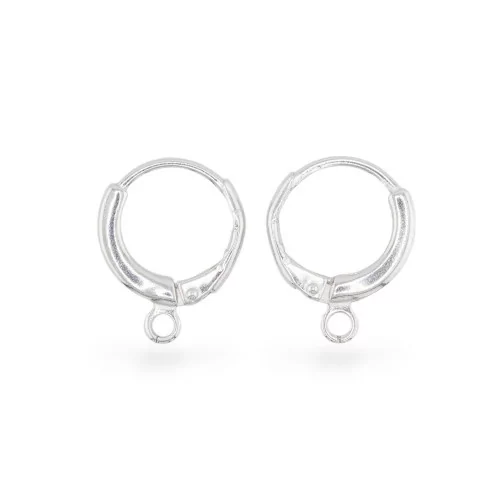 Base de Boucle d'Oreille Argent 925 Crochet Fermé Rond Français 13mm 5 Paires Plaqué Rhodium