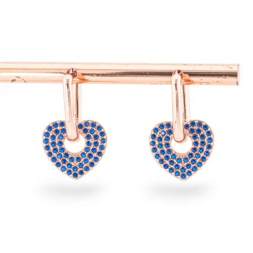 Orecchini Perno Chiuso Di Argento 925 Con Zirconi Micropave' Con Cuore 12x20mm 1 Coppia Oro Rosa Blu-ARGENTO 925 DESIGN ITALY | Worldofjewel.com