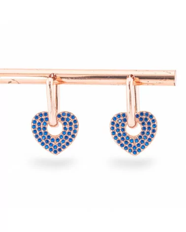 Orecchini Perno Chiuso Di Argento 925 Con Zirconi Micropave' Con Cuore 12x20mm 1 Coppia Oro Rosa Blu-ARGENTO 925 DESIGN ITALY | Worldofjewel.com