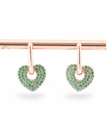 Orecchini Perno Chiuso Di Argento 925 Con Zirconi Micropave' Con Cuore 12x20mm 1 Coppia Oro Rosa Verde-ARGENTO 925 DESIGN ITALY | Worldofjewel.com