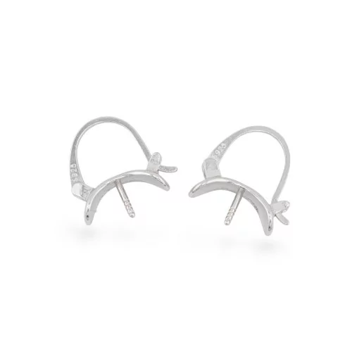 925 Silver Closed Stud Earring Base 14x12mm 4 Pairs Rhodium Plated