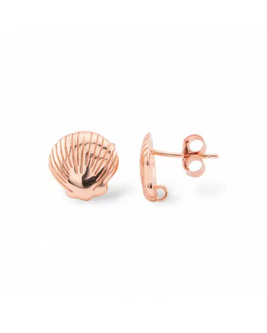 Base Per Orecchini A Perno Di Argento 925 Conchiglia 11,5mm 2 Coppie Oro Rosa-BASI DI ARGENTO 925 | Worldofjewel.com