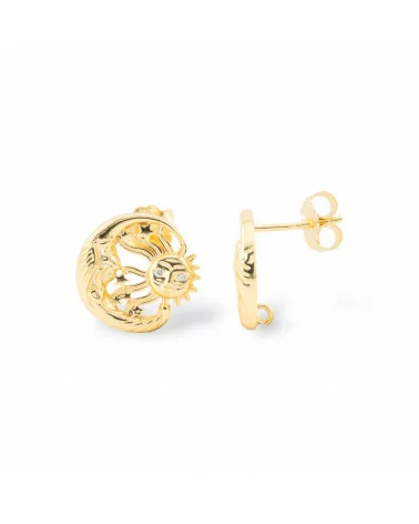 Base Per Orecchini A Perno Di Argento 925 Sole e Luna 13,5mm 2 Coppie Dorato-BASI DI ARGENTO 925 | Worldofjewel.com