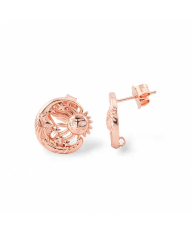 Base Per Orecchini A Perno Di Argento 925 Sole e Luna 13,5mm 2 Coppie Oro Rosa-BASI DI ARGENTO 925 | Worldofjewel.com