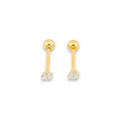 Pendientes de Plata 925 con Circonita Punto de Luz de 4 mm con Bola de Rosca 5 Pares Dorados