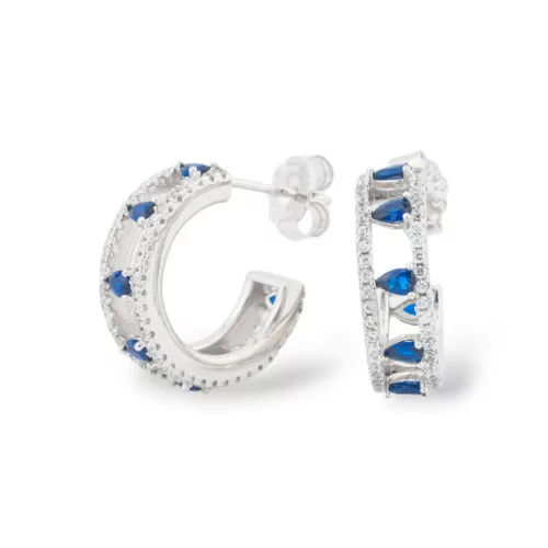 Boucles D'oreilles En Argent 925 Collection Aurora Avec Zircons Bleus