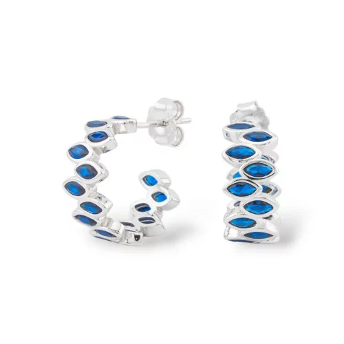 Boucles D'oreilles En Argent 925 Collection Aurora Avec Zircons Bleus