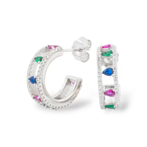 Boucles D'oreilles En Argent 925 Collection Aurora Avec Zircons Multicolores