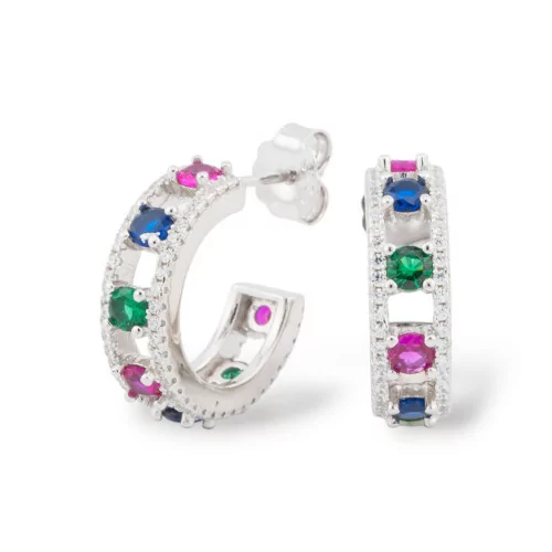 Boucles D'oreilles En Argent 925 Collection Aurora Avec Zircons Multicolores