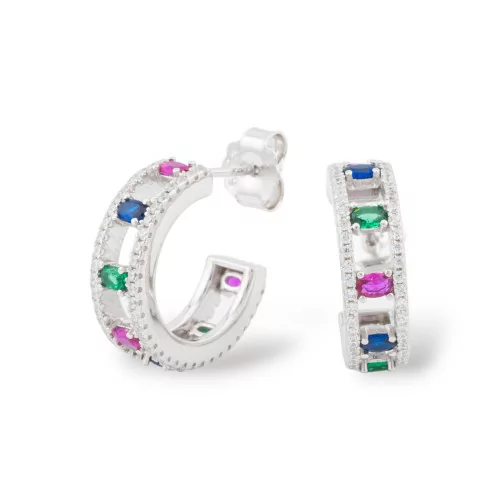 925 Silver Earrings Aurora Collection With Multicolor Zircons