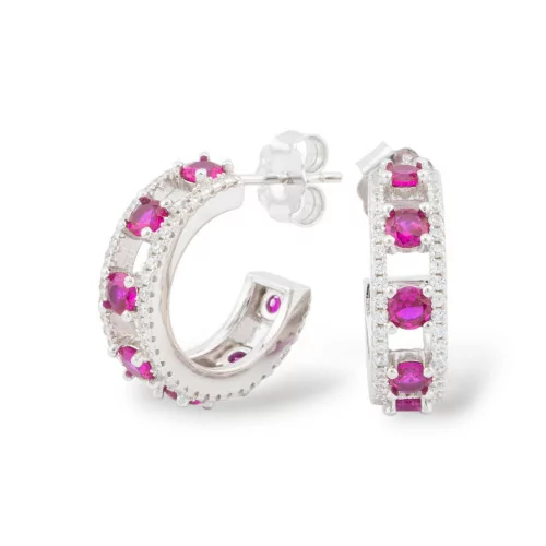 Boucles D'oreilles En Argent 925 Collection Aurora Avec Zircons Rouges