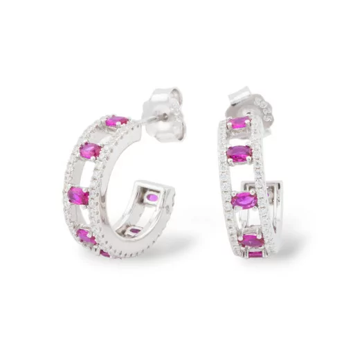 Boucles D'oreilles En Argent 925 Collection Aurora Avec Zircons Rouges