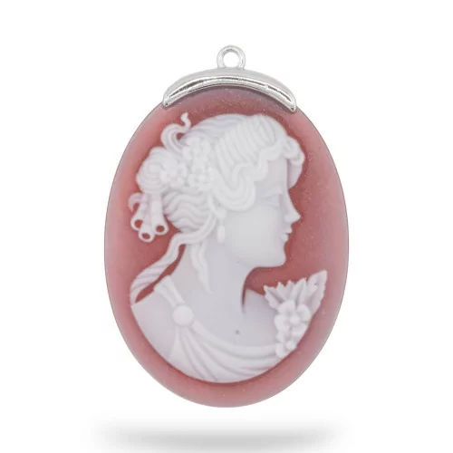 Εξάρτημα σύνδεσης από 925 Silver Natural Agate Cameo χαραγμένο στο χέρι MADE IN ITALY Oval 30x42mm 1pc Red MOD4