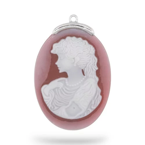 Composant de connecteur en argent 925, agate naturelle, camée gravé à la main, fabriqué en italie, ovale 30x42mm, 1pc rouge MOD8