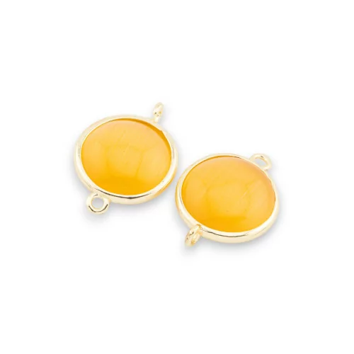 Conector de componente de latón ojo de gato redondo liso de 15 mm con 2 anillos 10 piezas amarillo dorado