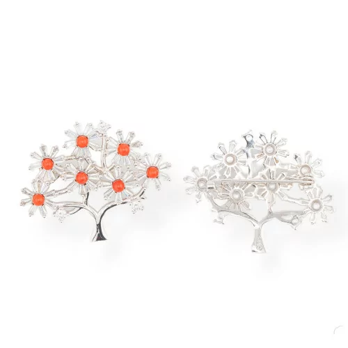 Broche de bisel de árbol de plata 925 41x32 mm 1 pieza Coral de bambú