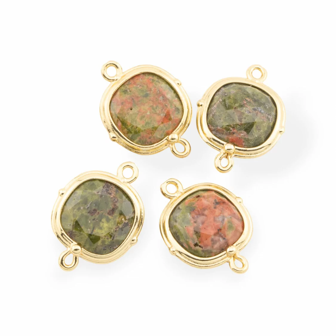 Connettore Componente Di Ottone Con Pietre Dure Incastonate 14mm 8pz Dorato Unakite- QUADRATO | Worldofjewel.com