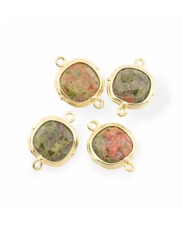 Connettore Componente Di Ottone Con Pietre Dure Incastonate 14mm 8pz Dorato Unakite- QUADRATO | Worldofjewel.com