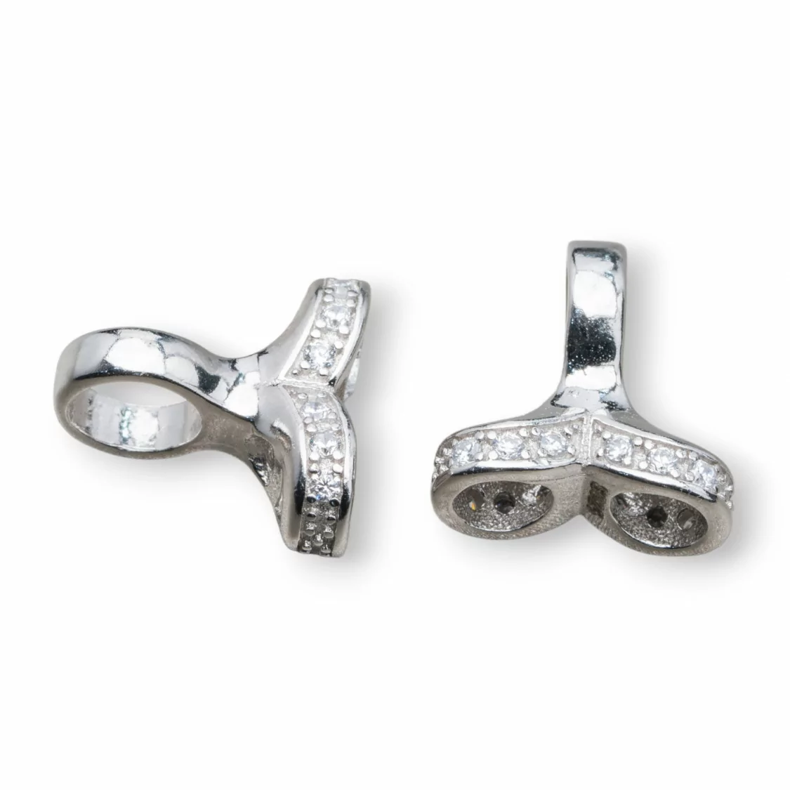 Coppette Di Argento 925 Con Zirconi E Doppio Aggancio Con Barretta 12x12mm 6mm 4pz Rodiato-COPPETTE A CAMPANA | Worldofjewel.com