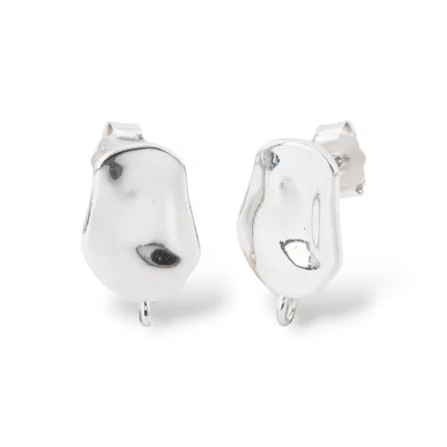 Base Pour Boucles D'Oreilles En Argent 925 Avec Plaque Forgée 10x16mm 2 Paires Plaqué Rhodium