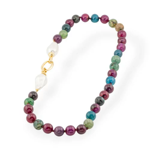 Necklace of semiprecious stones with pearls from Mallorca and bronze 12mm Length 55cm Mix