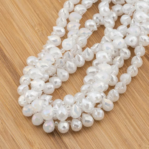 Crystal Beads Drops Briolette Faceted 10x8mm White