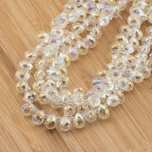 Crystal Beads Drops Briolette Faceted 10x8mm Warm White