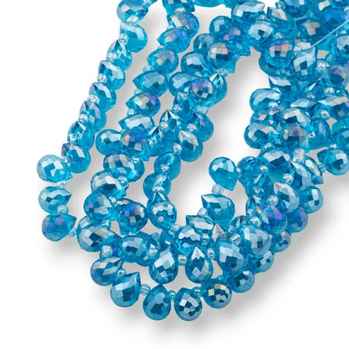 Crystal Beads Drops Briolette Faceted 10x8mm Light Blue