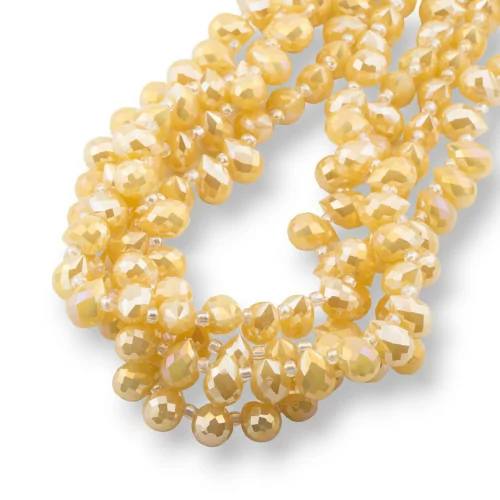 10x8mm Full Yellow Faceted Briolette Drop Crystal Beads