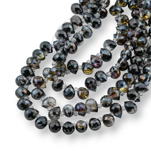 Perline Di Cristalli Gocce Briolette Sfaccettate 10x8mm Nero AB-CRISTALLI A FILO | Worldofjewel.com