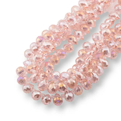 10x8mm Pink Faceted Briolette Drop Crystal Beads