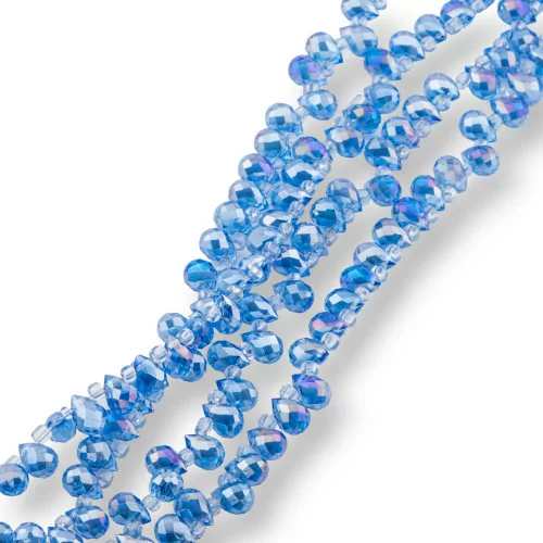 8x6mm Medium Blue Faceted Briolette Drop Crystal Beads