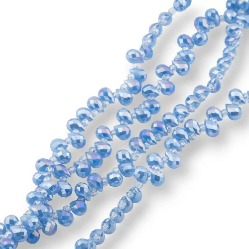 Crystal Beads Drops Briolette Faceted 8x6mm Light Blue