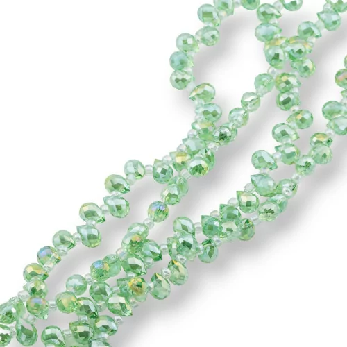 8x6mm Green Faceted Briolette Drop Crystal Beads