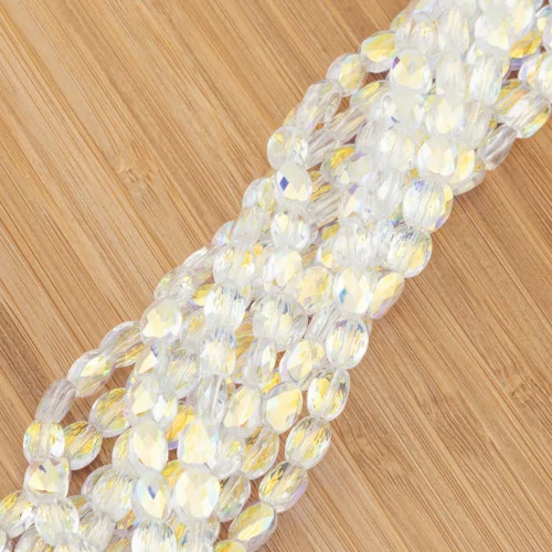 Crystal Beads Oval Flat Faceted 6x8mm White AB